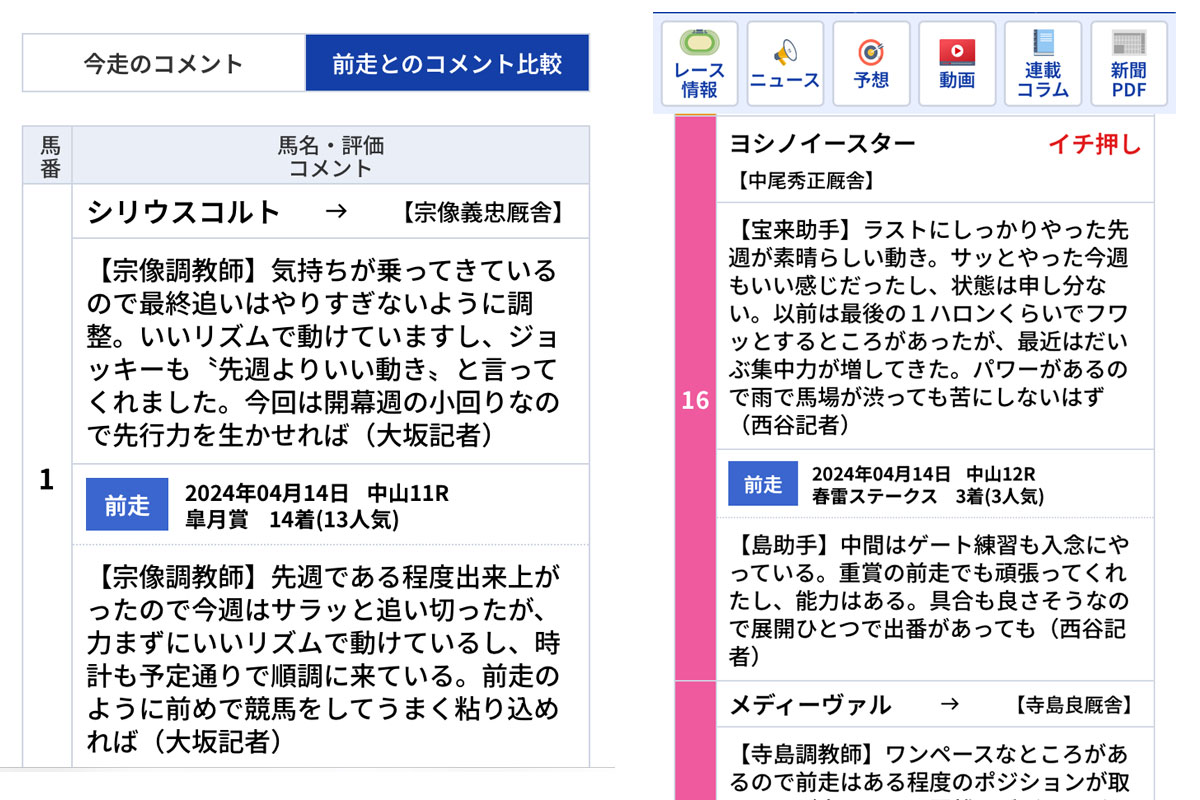 今週末から「厩舎コメント」がパワーアップ！ 前走のレース前コメント
